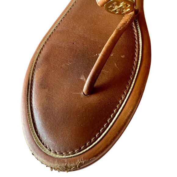 Tory Burch Emma T-Strap Flat Sandals – Brown Leather with Gold Logo – Women’s Si - Picture 11 of 13